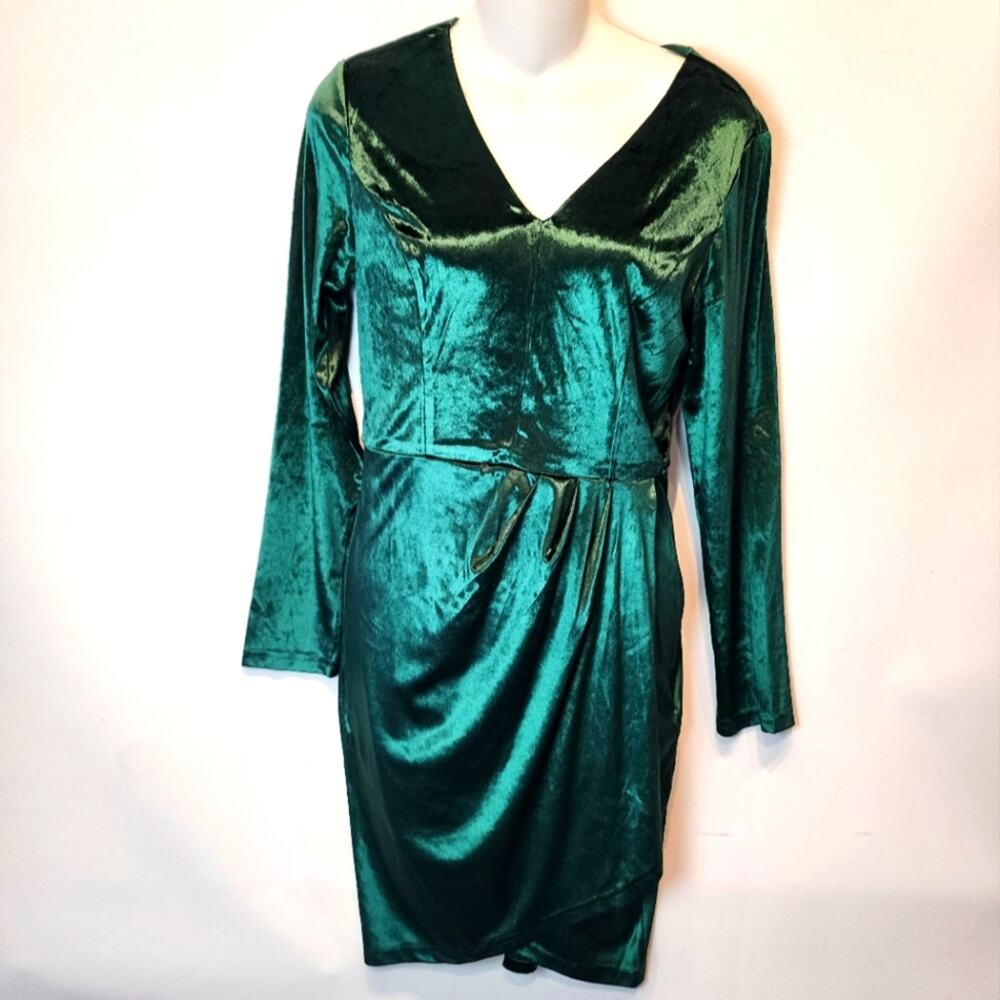 New Green Velvet Party‎ Dress V- Neck Faux Wrap Juniors Size M